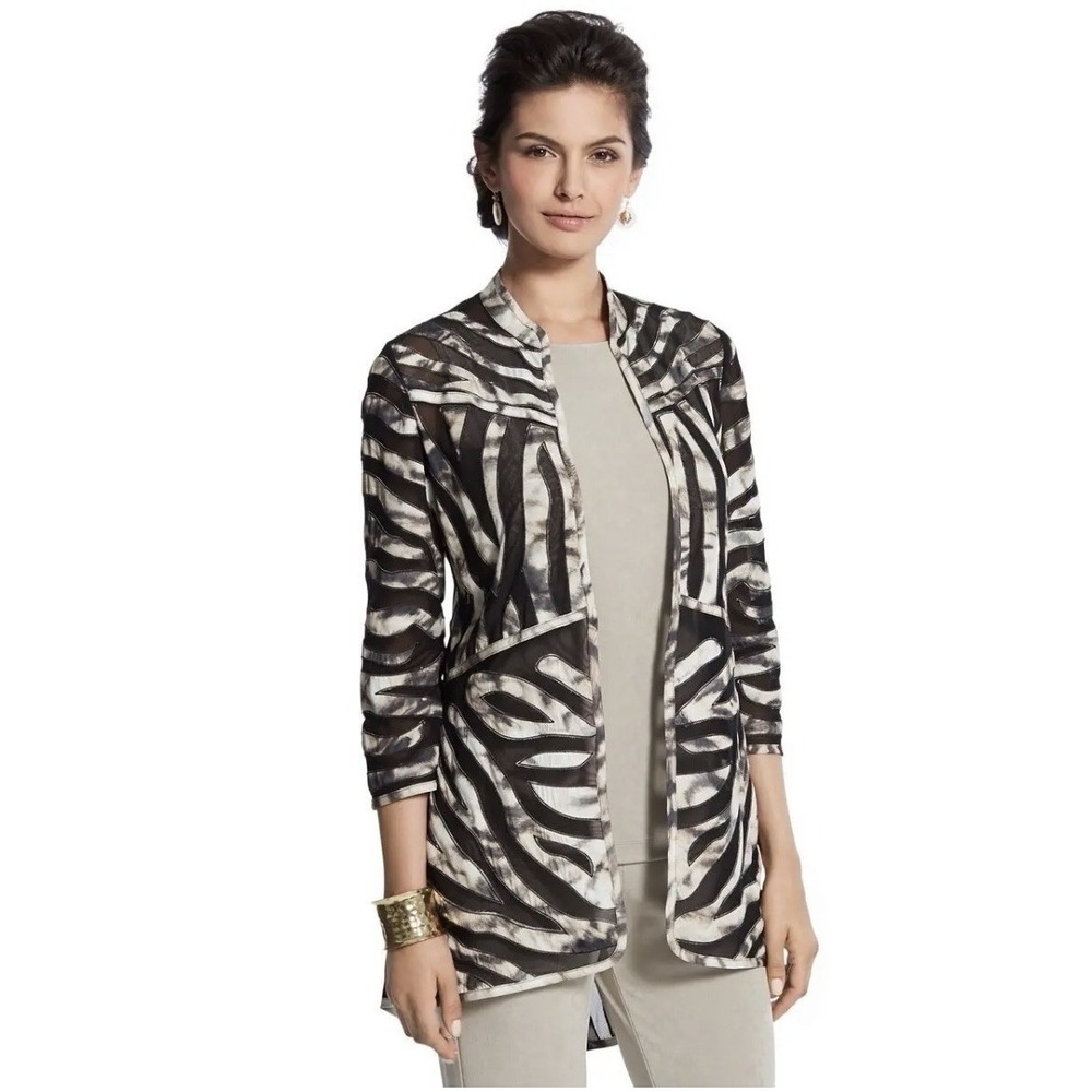 Travelers Collection by Chico's Womens Tiger-Striped Jacket Size 1 Black/Tan
